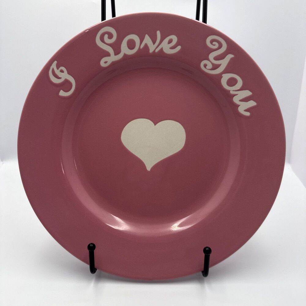 RARE! Love You Plates "I LOVE YOU" Pink Ceramic Glazed 11" Plate NEW